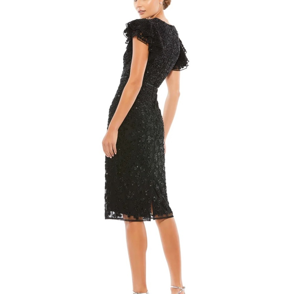 ✔️39/32/40 ❤️ BNWT MAC DUGGAL FLOUNCE SLEEVE BEADED MIDI DRESS #10827 - Picture 2 of 12
